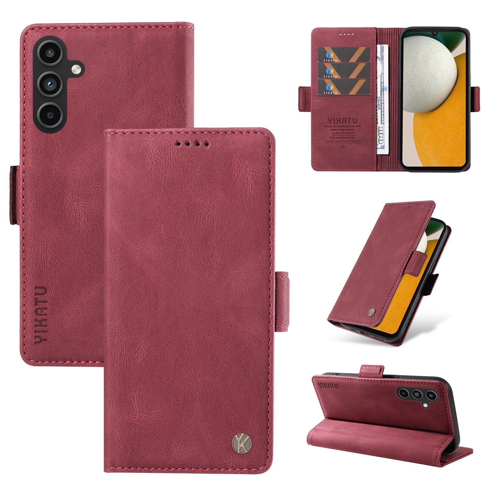 YIKATU YK-005 For Samsung Galaxy A15 4G / 5G Case Skin-Friendly Leather Flip Stand Phone Cover - Wine Red YIKATU YK-005 For Samsung Galaxy A15 4G / 5G Case Skin-Friendly Leather Flip Stand Phone Cover - Wine Red